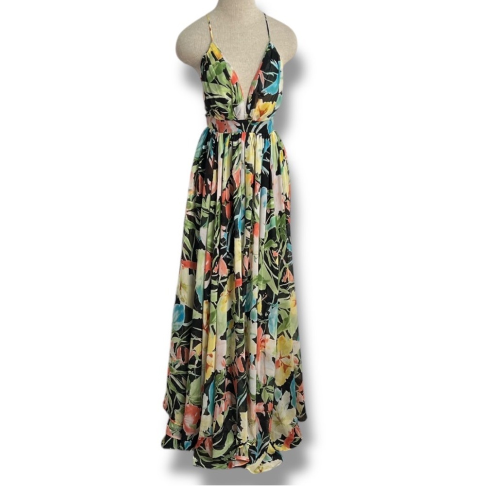 Meghan LA Womens Dark Floral Maxi Dress Enchanted Size S